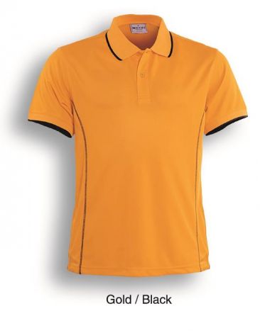 Stitch Feature Essentials-Mens Short Sleeve Polo-S-Gold/Black