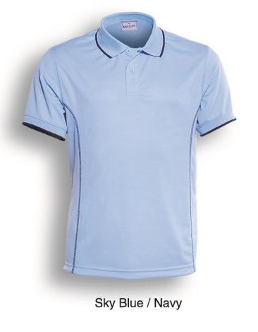 Stitch Feature Essentials-Mens Short Sleeve Polo-S-Sky Blue/Navy