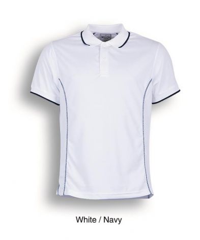 Stitch Feature Essentials-Mens Short Sleeve Polo-S-White/Navy