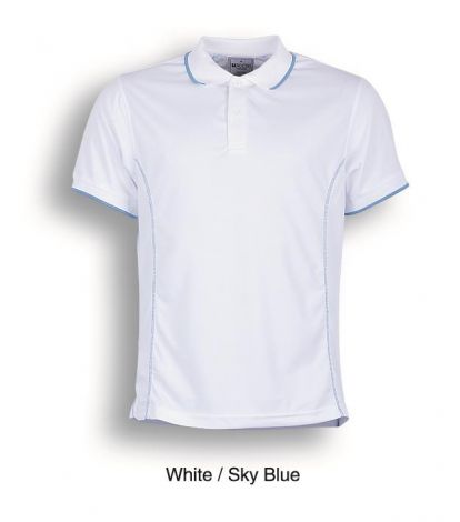 Stitch Feature Essentials-Mens Short Sleeve Polo-S-White/Sky Blue