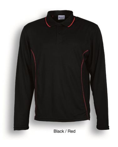 Stitch Feature Essentials-Unisex Adults L/S Polo-S-Black/Red