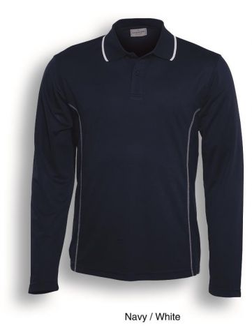 Stitch Feature Essentials-Unisex Adults L/S Polo-S-Navy/White