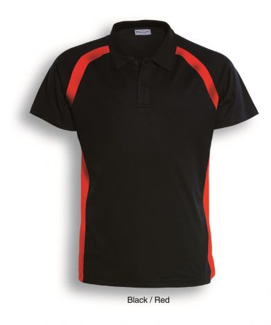 Team Essentials-Mens Short Sleeve Contrast Panel Polo-S-Black/Red
