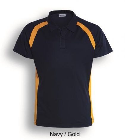 Team Essentials-Mens Short Sleeve Contrast Panel Polo-S-Navy'Gold