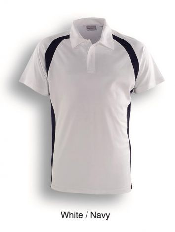 Team Essentials-Mens Short Sleeve Contrast Panel Polo-S-White/Navy