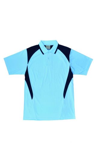 Unisex Adults Honey Comb Contrast Panel Polo-S-Sky Blue/Navy