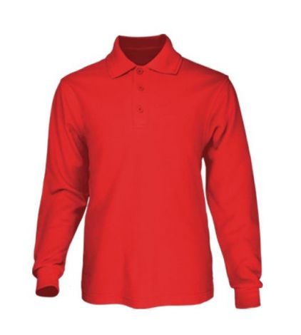 Plain Colour Poly Face Cotton Backing L/S Polo-S-red