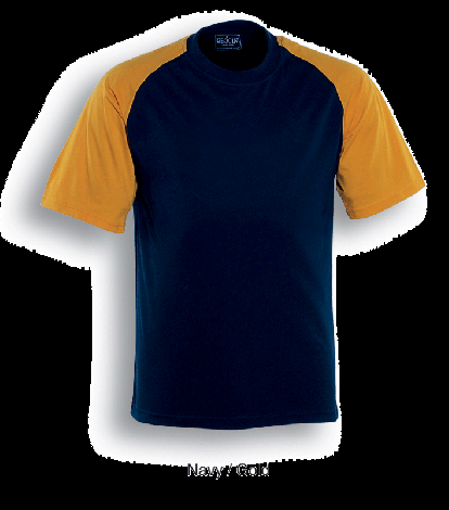 Unisex Adults Raglan Sleeve Tee Shirt-S-Navy'Gold