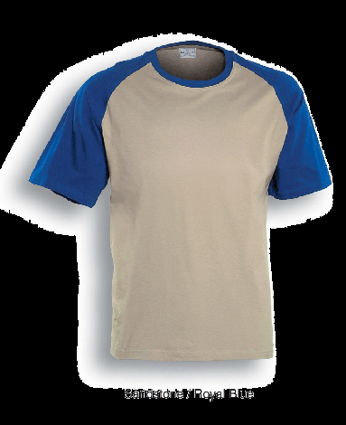 Unisex Adults Raglan Sleeve Tee Shirt-S-Sandstone/Royal Blue