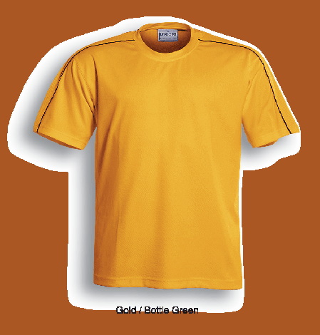 Unisex Adults Round Neck Breezeway Tee Shirt-S-Gold/Bottle Green