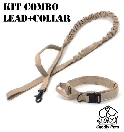 Heavy Duty Collar and Lead Combo-M-khaki