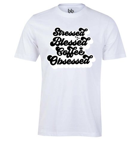 Stressed Blessed and Coffee Obsessed-XS-white